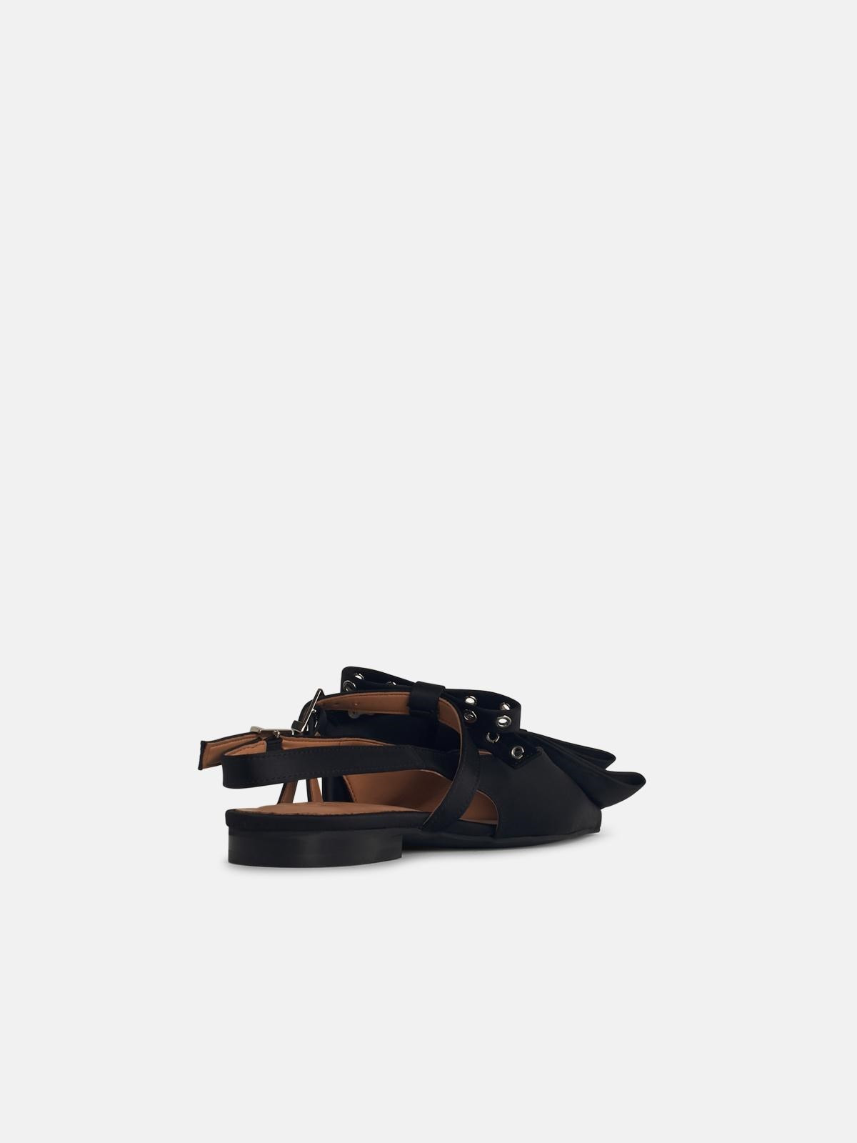 'BIG BOW' BLACK POLYESTER BALLET FLATS - 3
