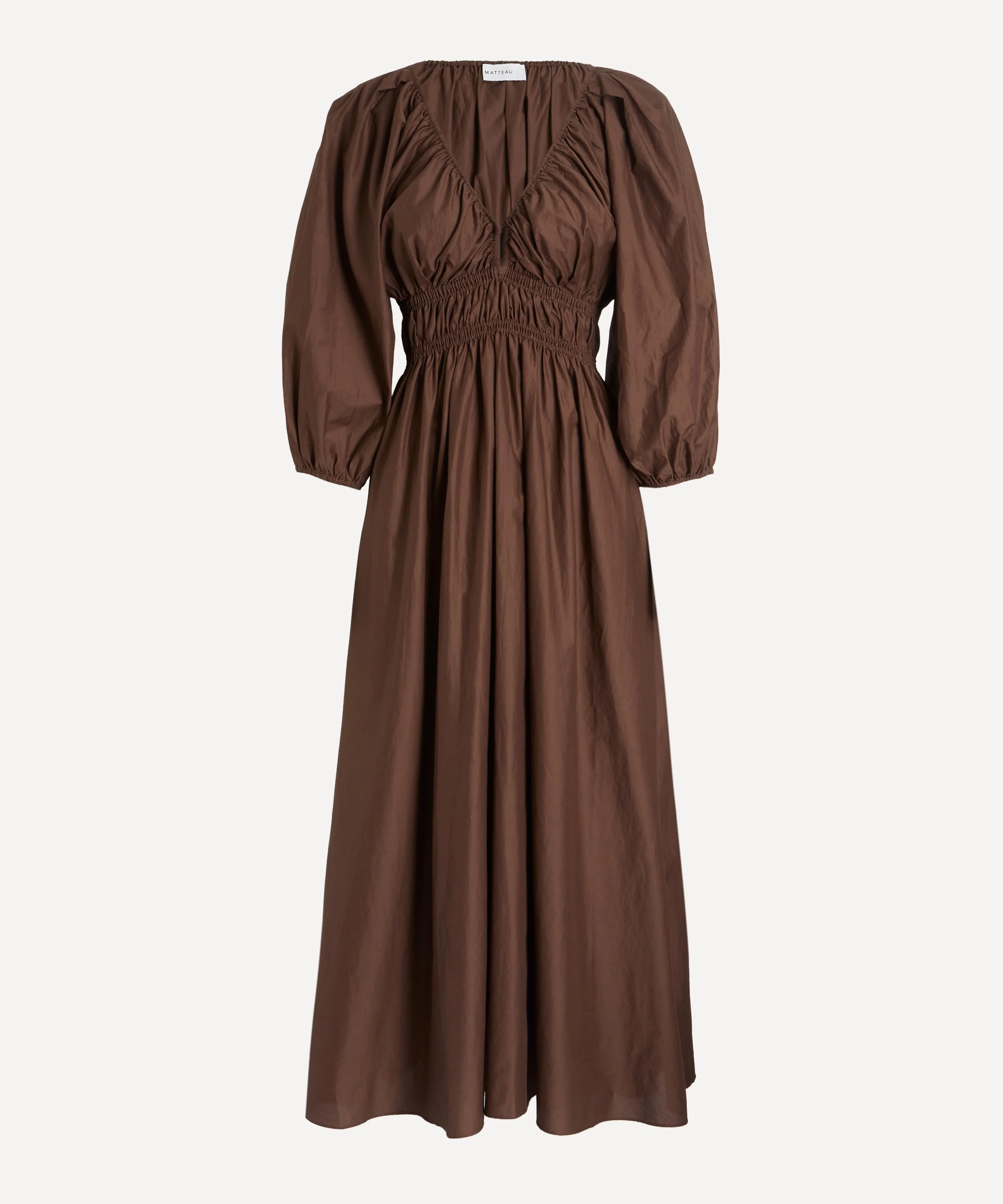 Chocolate Shirred Plunge Button Midi Dress - 1