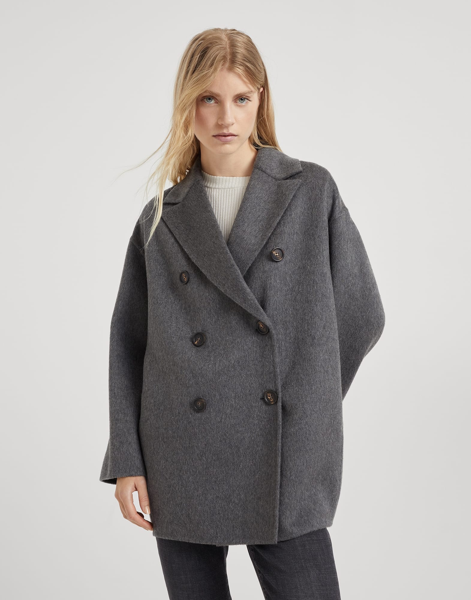 Hand-crafted cashmere double beaver cloth pea coat with Precious patch - 1