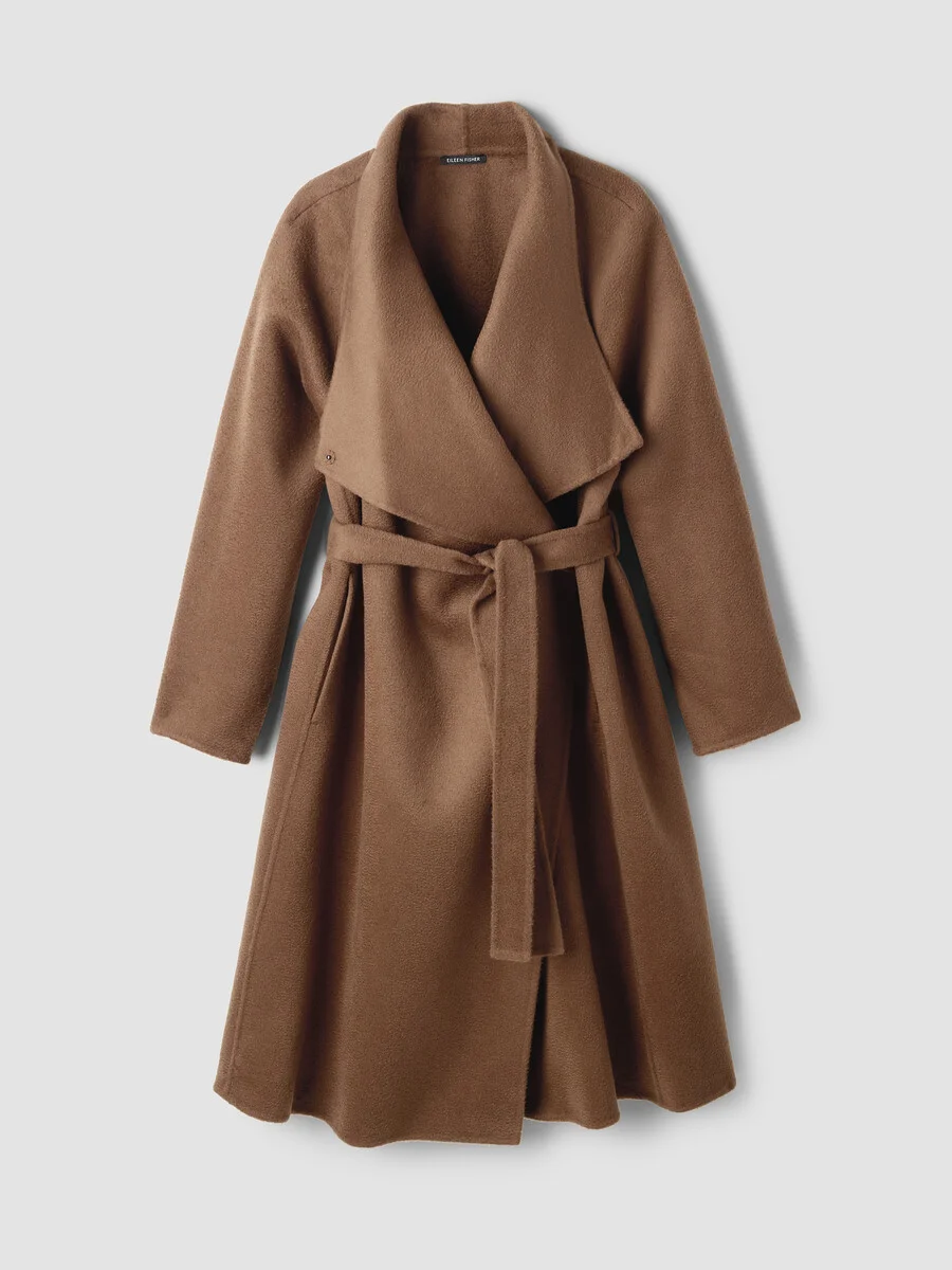 Lustrous Wool Drape Neck Coat - 1