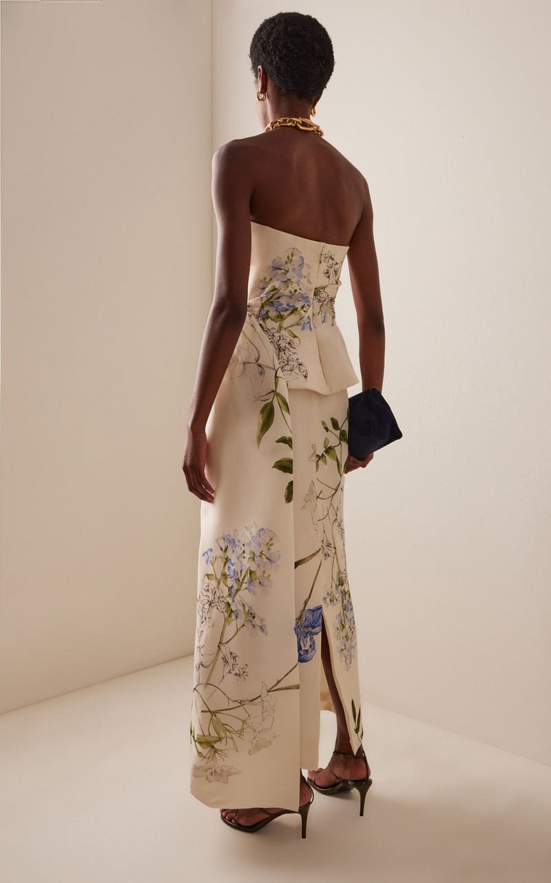 Strapless Draped Peplum Silk Gown multi 4