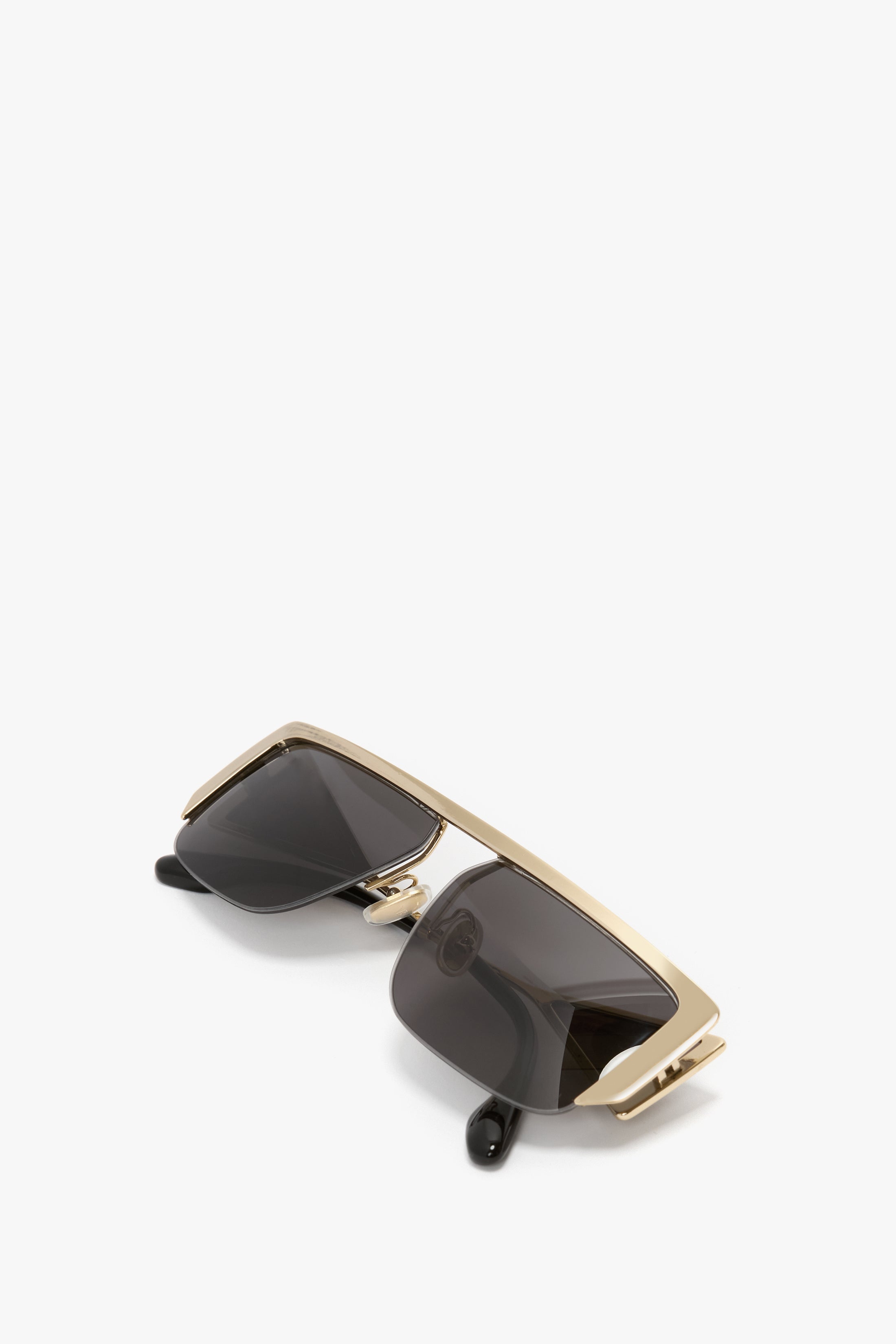 Flat Top Rectangular Sunglasses In Gold-Grey - 6