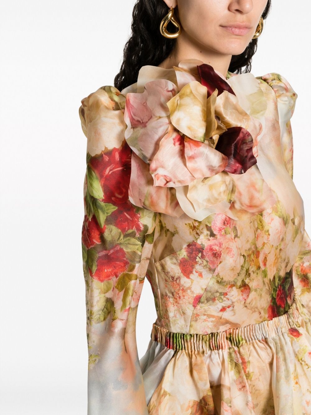 floral-appliqué silk mini dress - 5