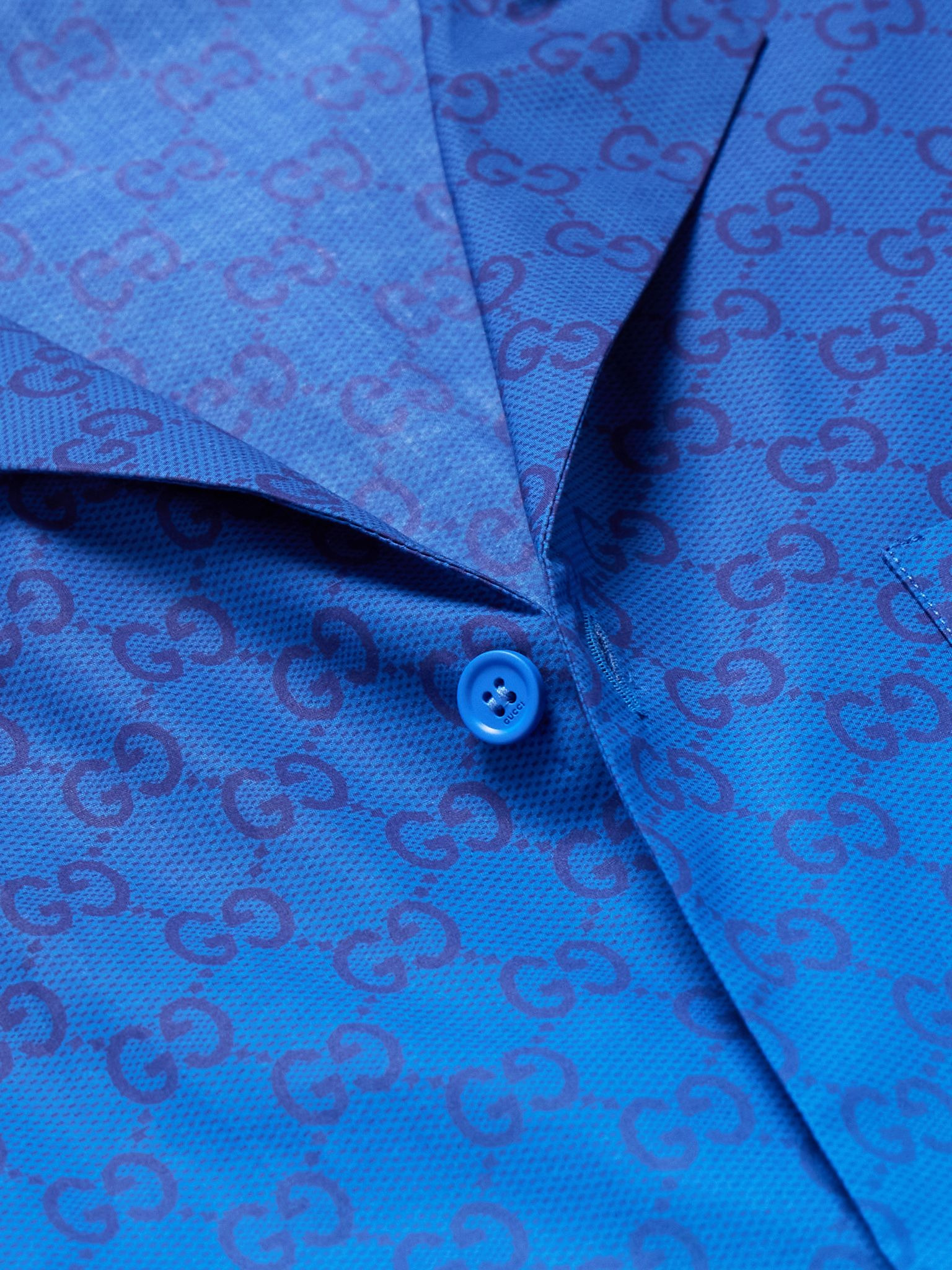 Dégradé Logo-Print Cotton-Mesh Shirt Blue - 4