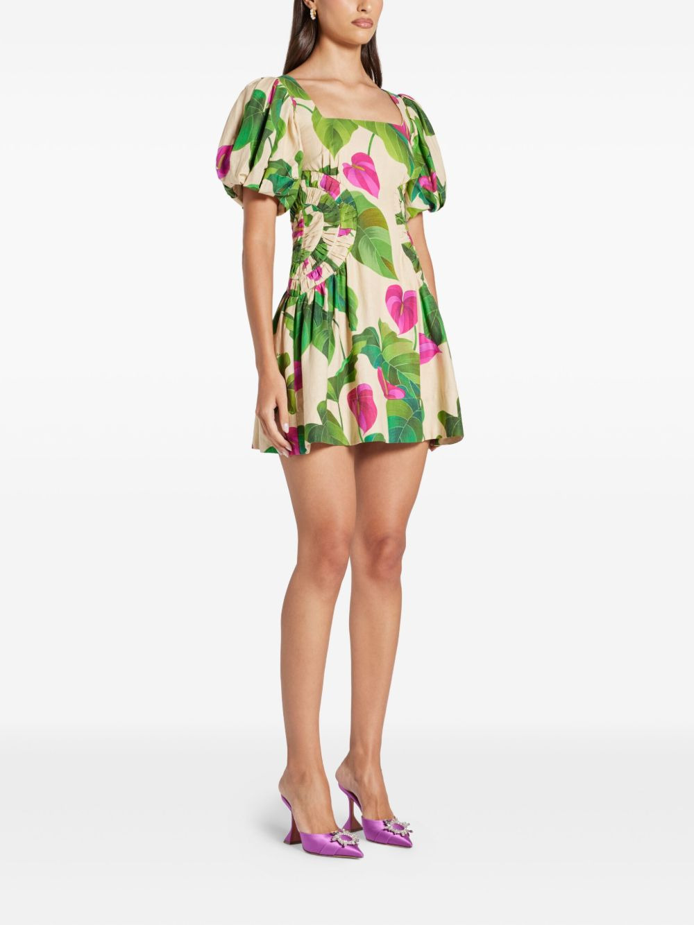 puff-sleeve floral-print mini dress - 3