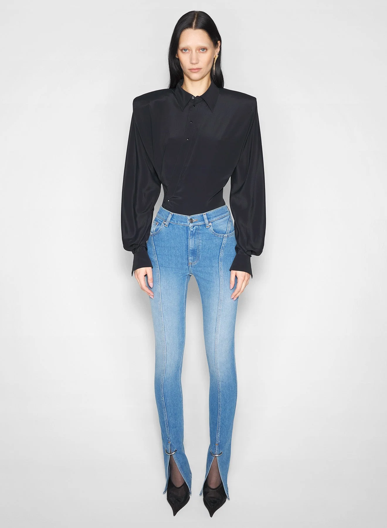 pierced blue denim skinny jeans - 1