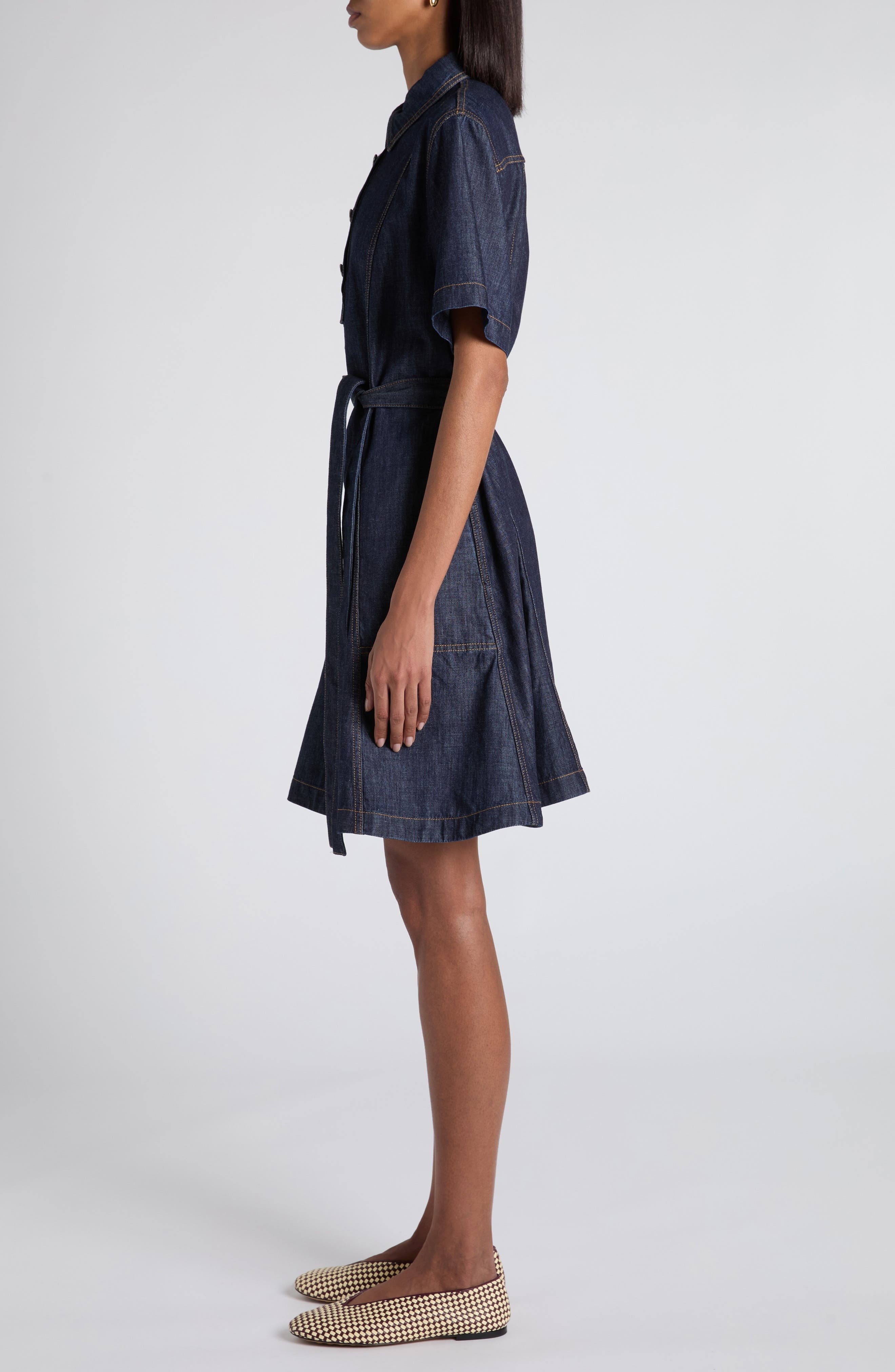 Bottega Veneta Belted Denim Popover Dress in 4245 Indigo at Nordstrom - 3