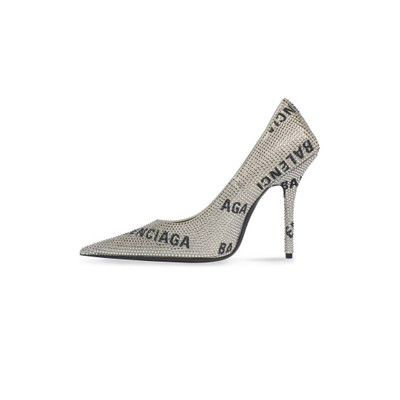 BALENCIAGA Women's Square Knife 110mm Pump With Allover Logo Rhinestones  in Silver outlook