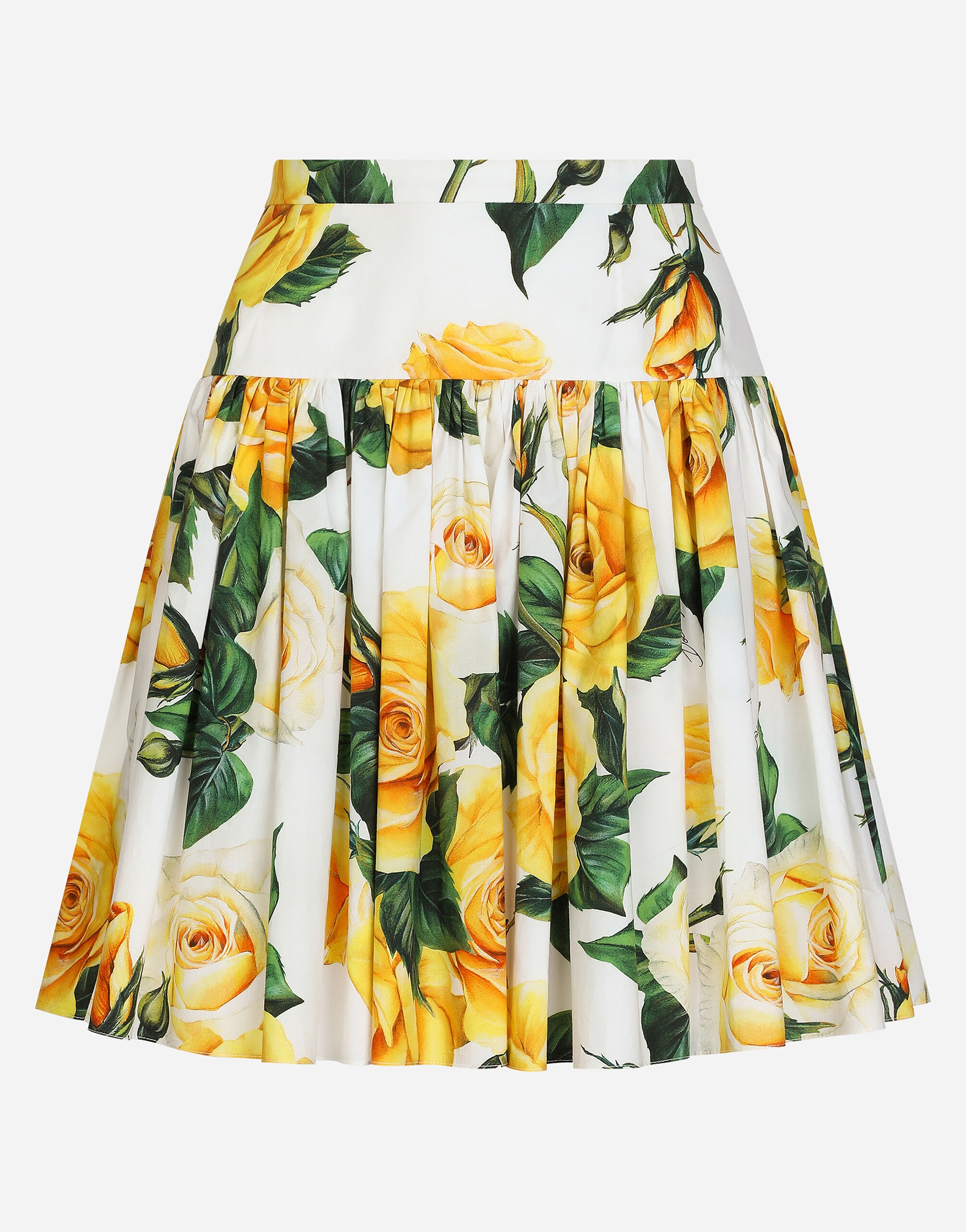 Short circle skirt in yellow rose-print cotton - 1