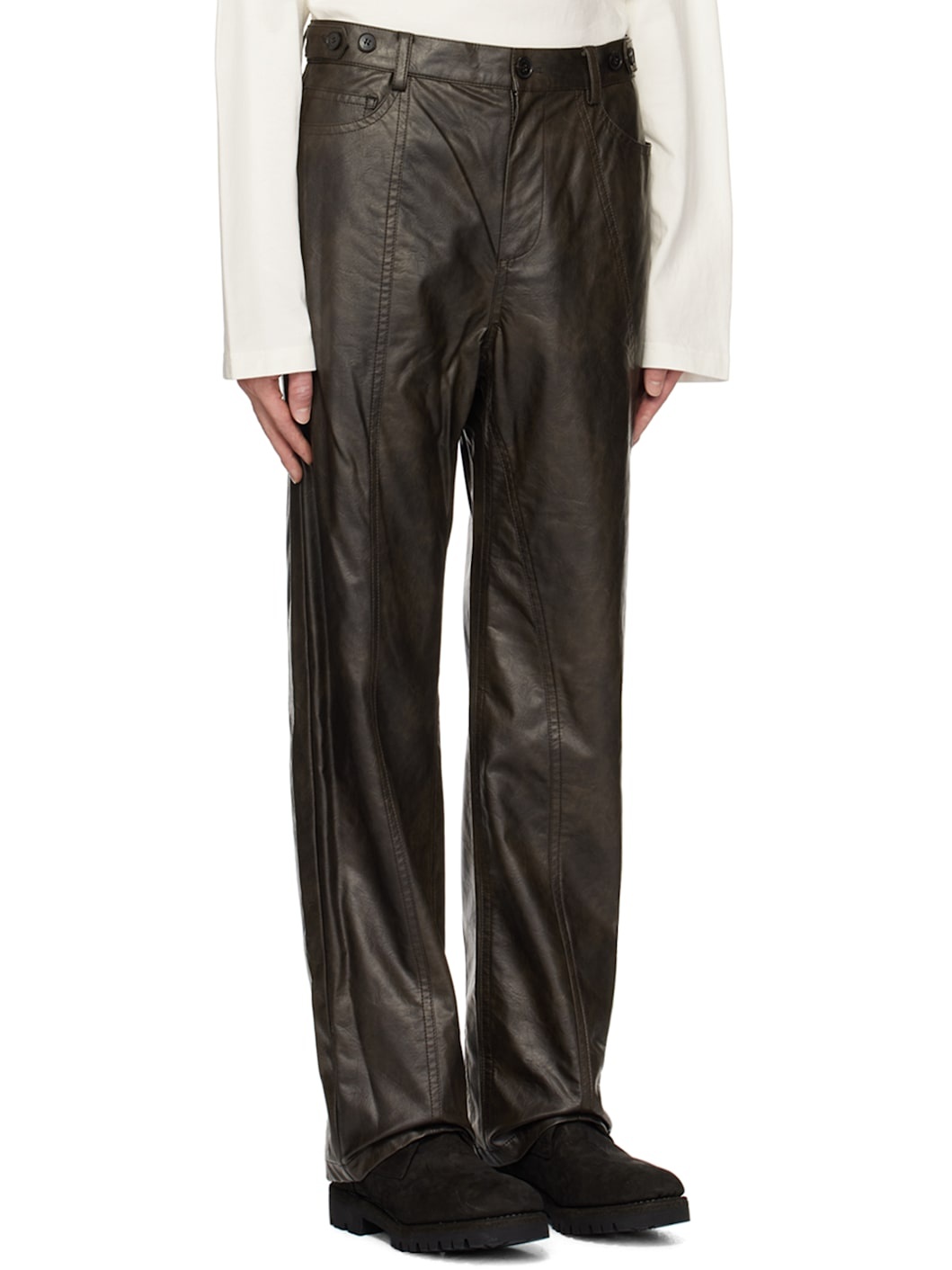 Brown Faux-Leather Trousers - 2