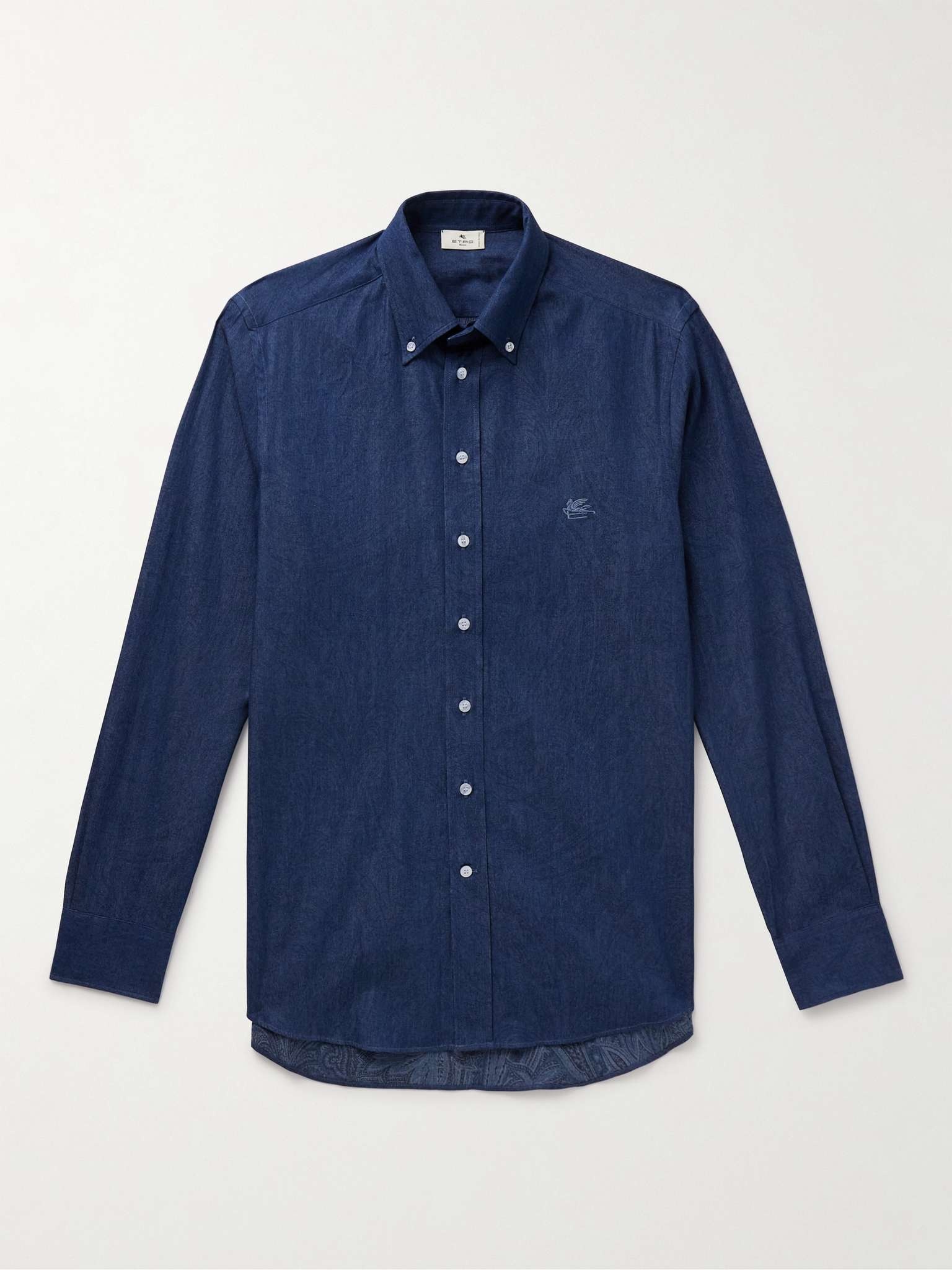 Button-Down Collar Logo-Embroidered Cotton-Chambray Shirt - 1