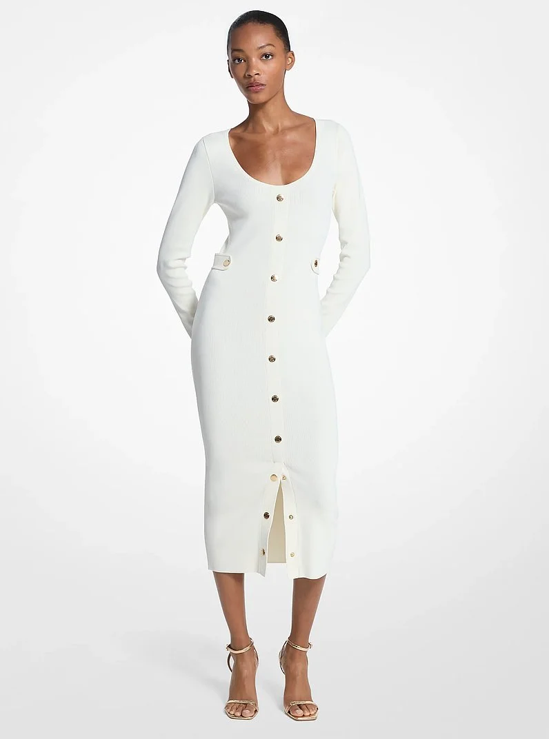 Ribbed Stretch Viscose Midi Dress - 1