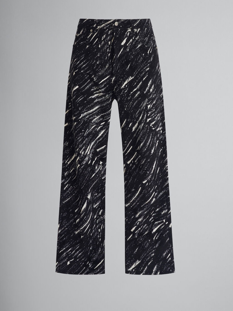 BLACK FLOCKED DENIM WIDE-LEG JEANS WITH CRAYON PRINT 1