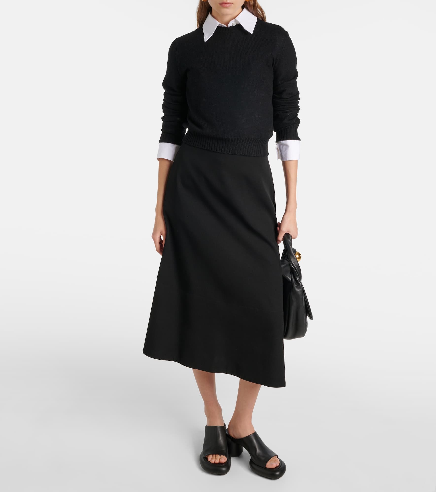 Asymmetric virgin wool midi skirt - 2