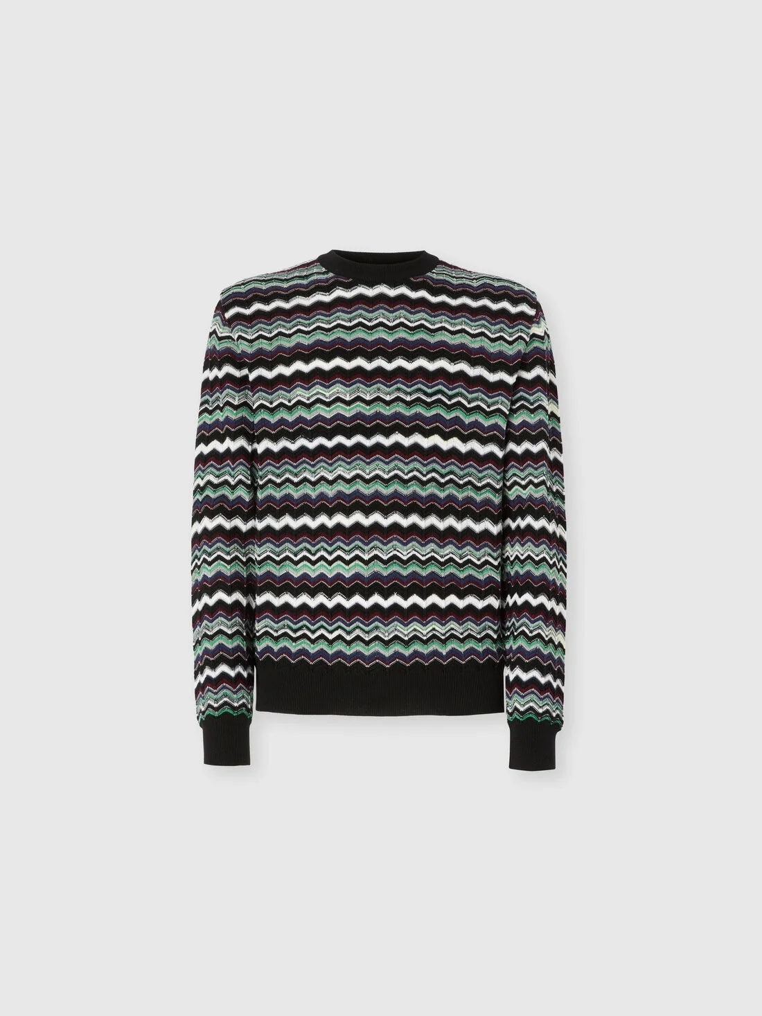 Crew neck sweater with zigzag pattern - 1