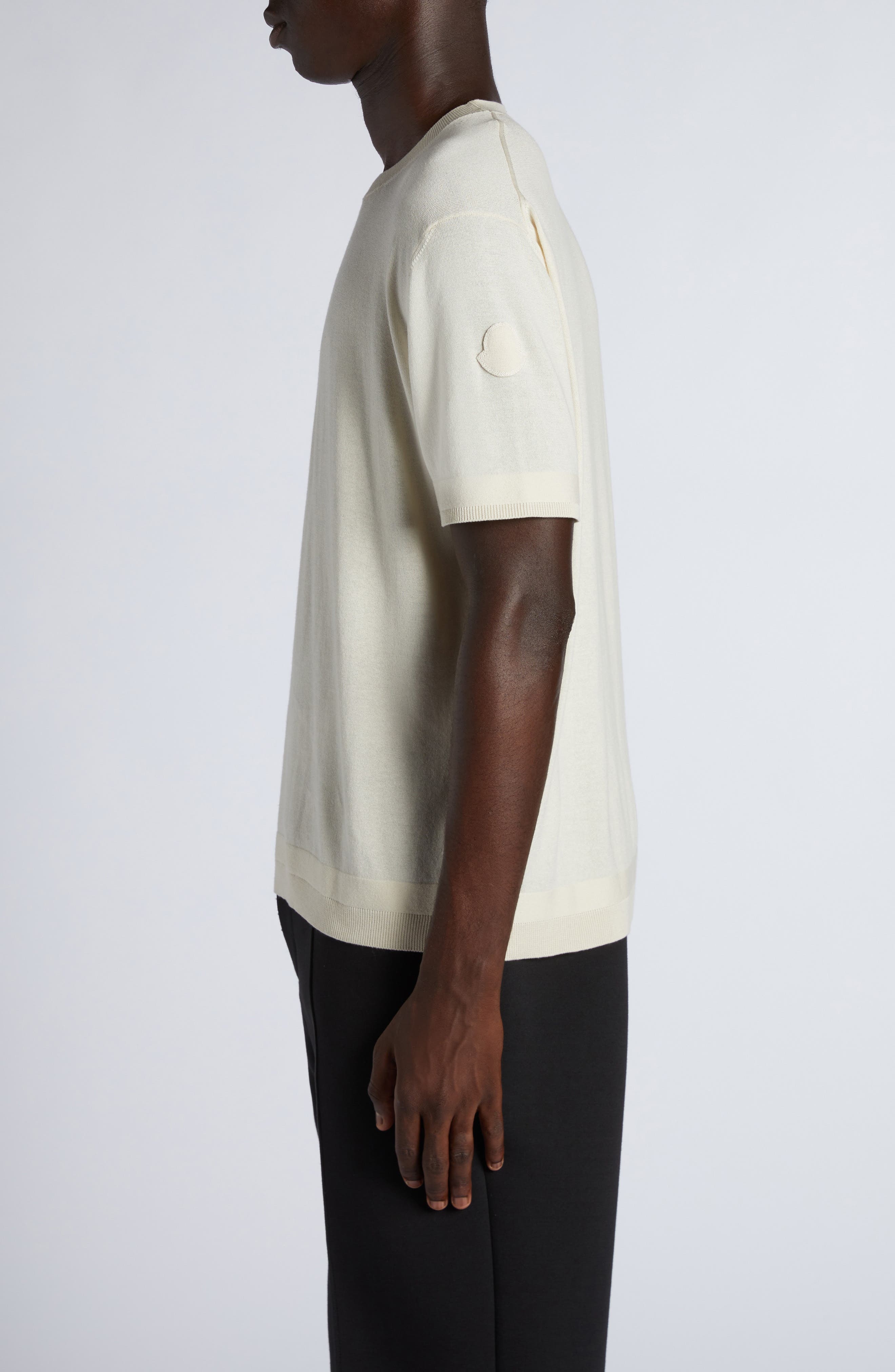 Moncler Logo Patch Silk & Cotton Crewneck Sweater in Silk White at Nordstrom - 3
