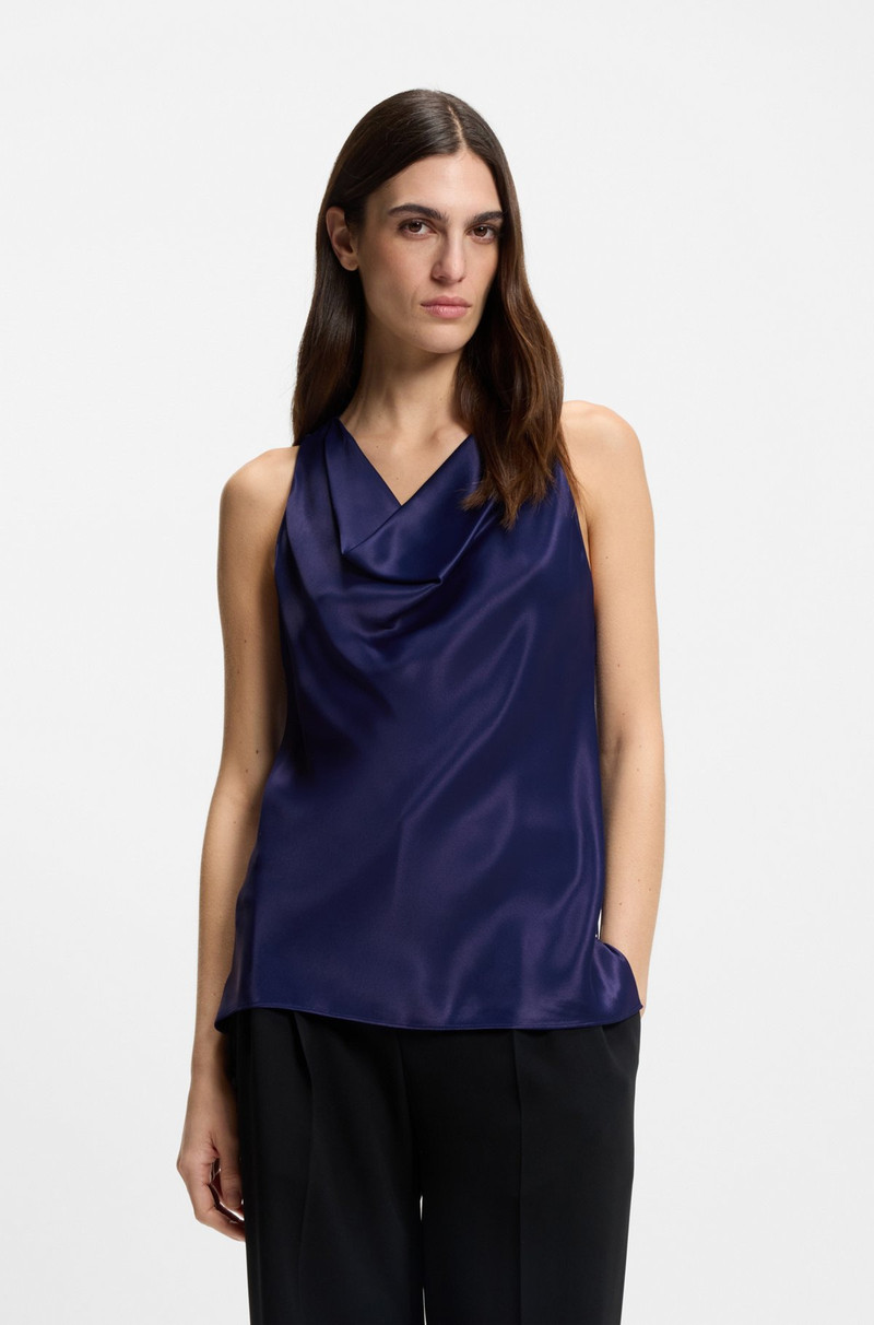SLEEVELESS TOP IN SATIN WITH DRAPED NECKLINE 2