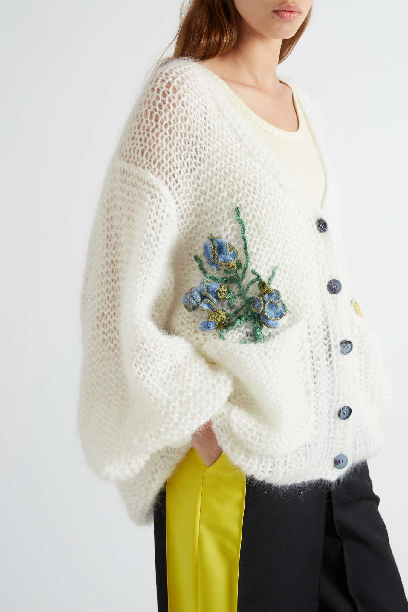 Herbarium oversized crochet-trimmed appliquéd mohair-blend cardigan - 2