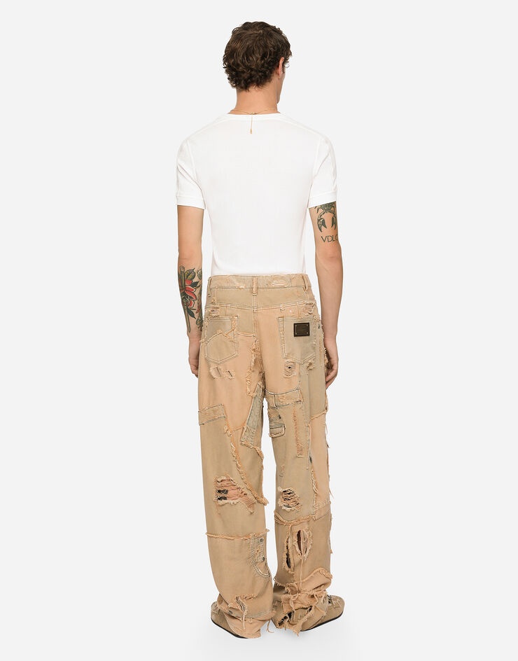 Overdyed stretch patchwork denim jeans - 3