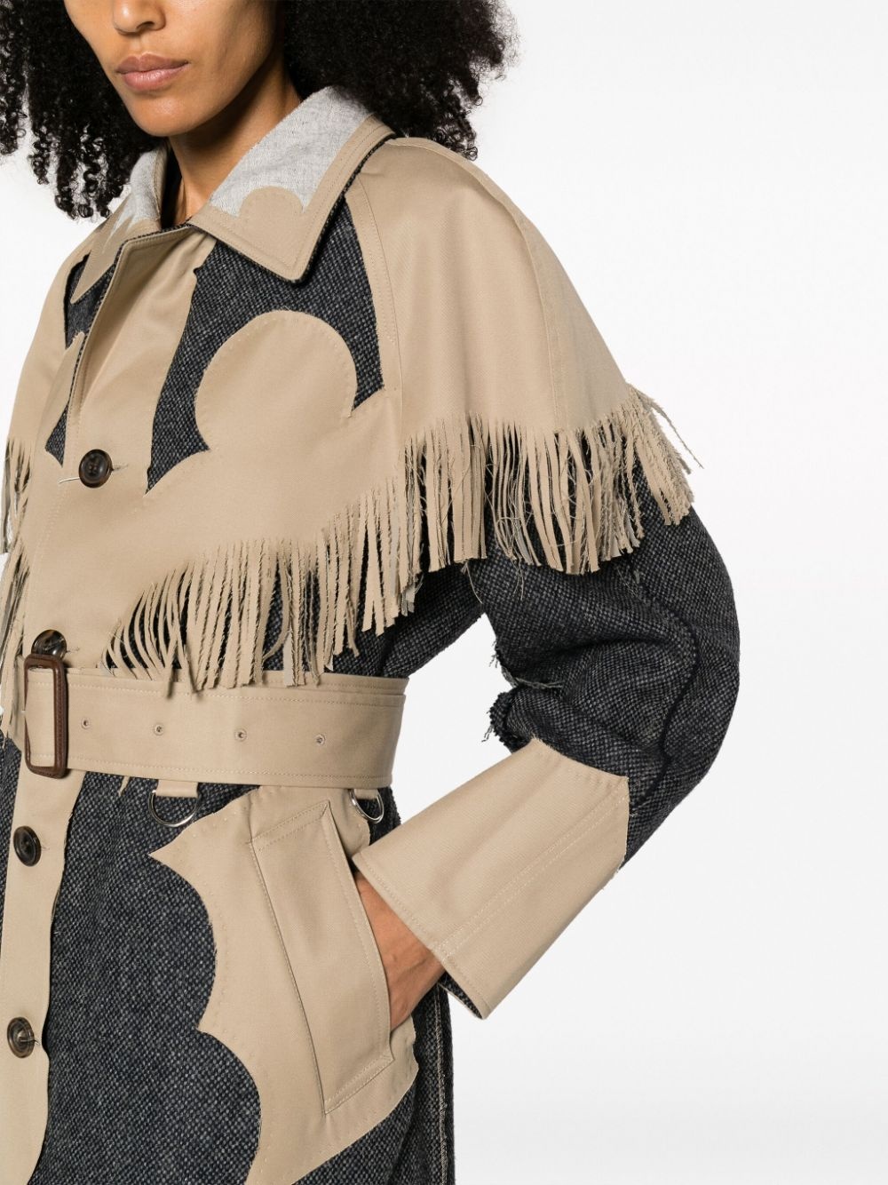 fringed panelled single-breasted coat - 5