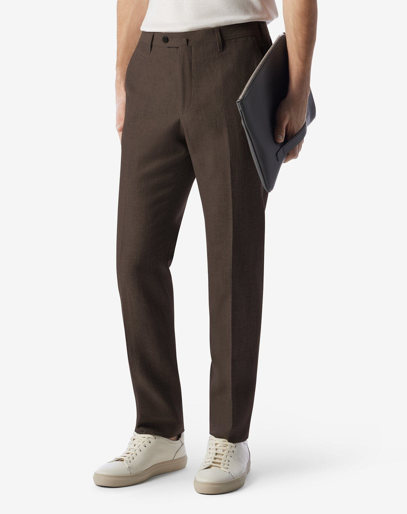 CORNELIANI Brown wool and linen chambray trousers outlook