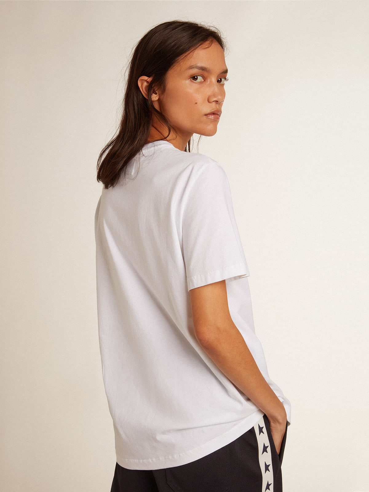 Women’s white T-shirt with dark blue star on the front - 4