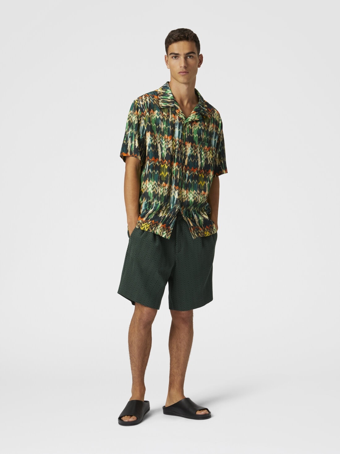 Viscose bowling shirt with zig zag print brushed effect - 2