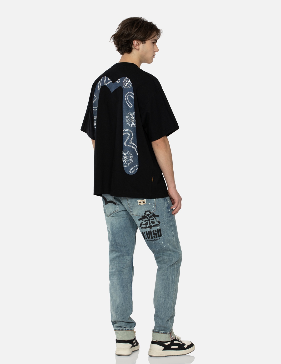 WASHED MULTIPLE DISTRESSED PRINT WITH SPLATTER MARKS CARROT FIT JEANS #2017 - 3