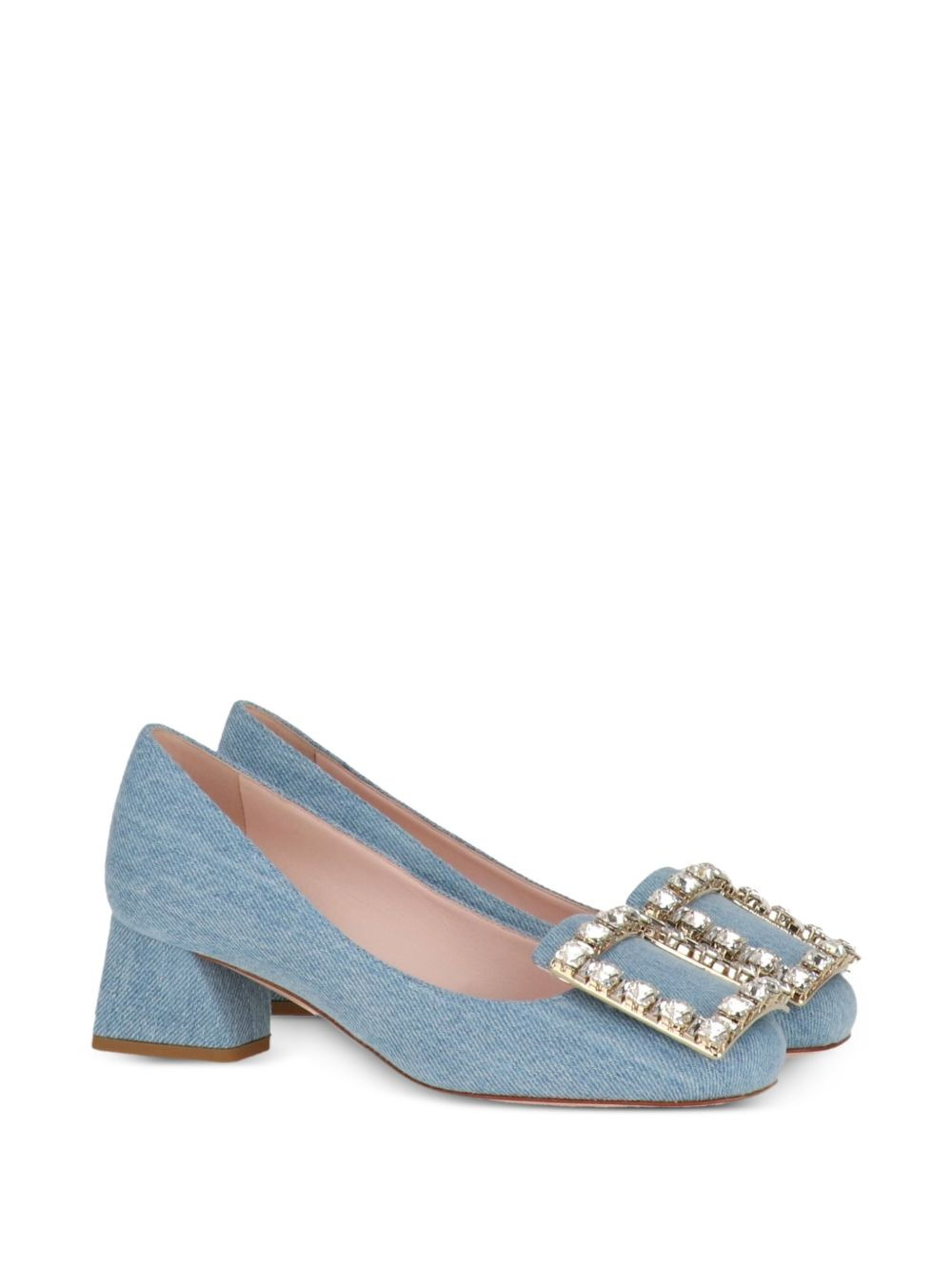 crystal-buckle denim pumps - 2