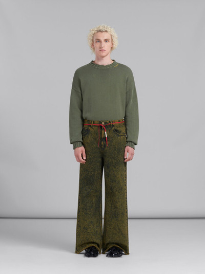 Marni GREEN MARBLE-DYED DENIM FLARED JEANS outlook