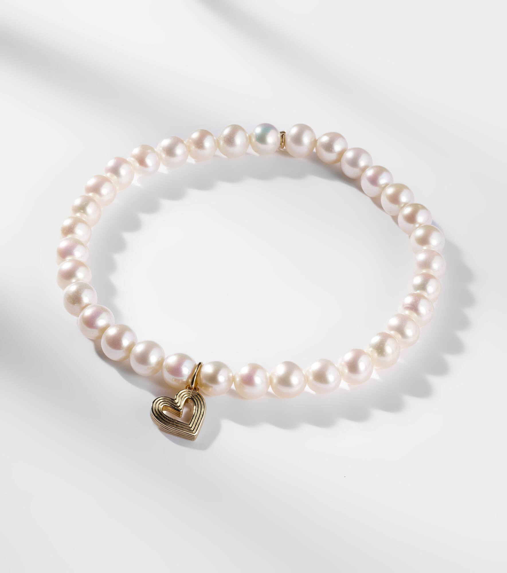 Fluted Heart 14kt gold charm bracelet - 5