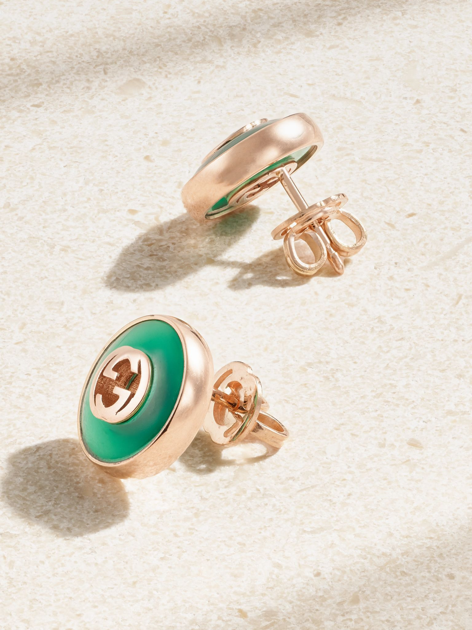 18-karat rose gold agate earrings Green - 3