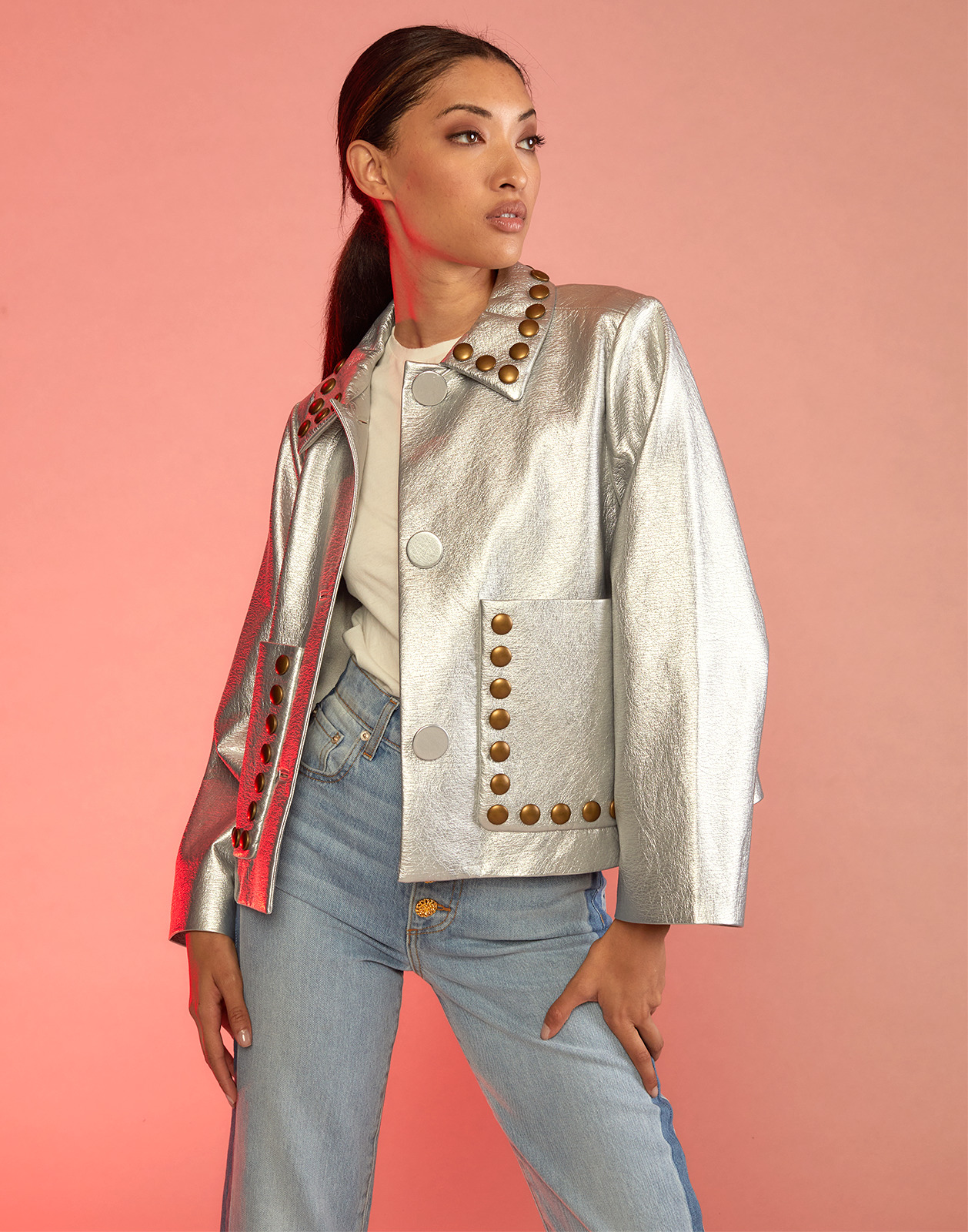 Studded Vegan Leather Jacket - 3