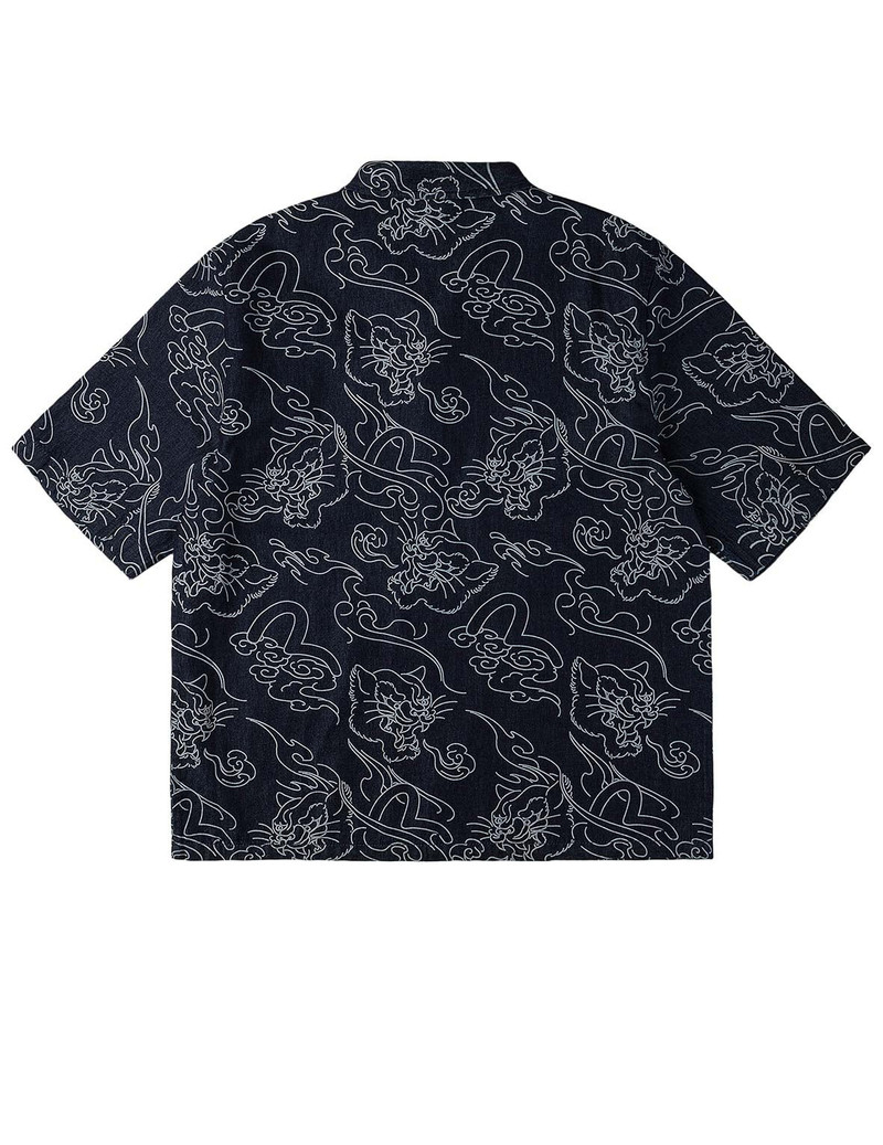 EVISU Allover Leopard and Cloud Print Denim Shirt outlook