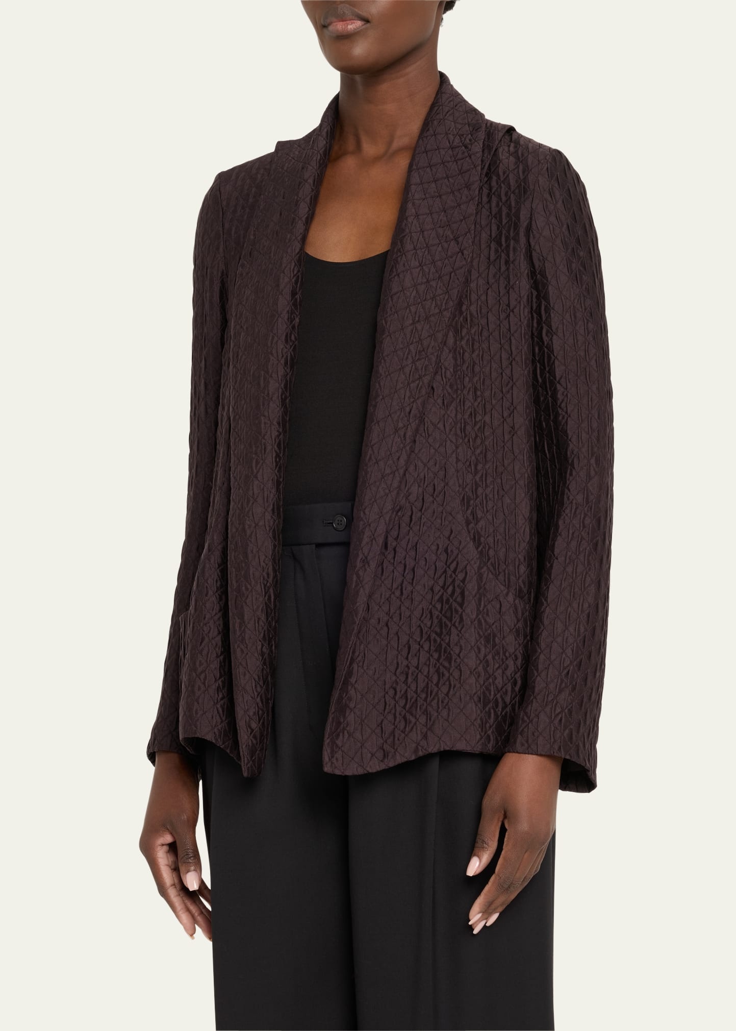 Annie Open-Front Fluid Diamond Cloquet Silk Jacket - 4