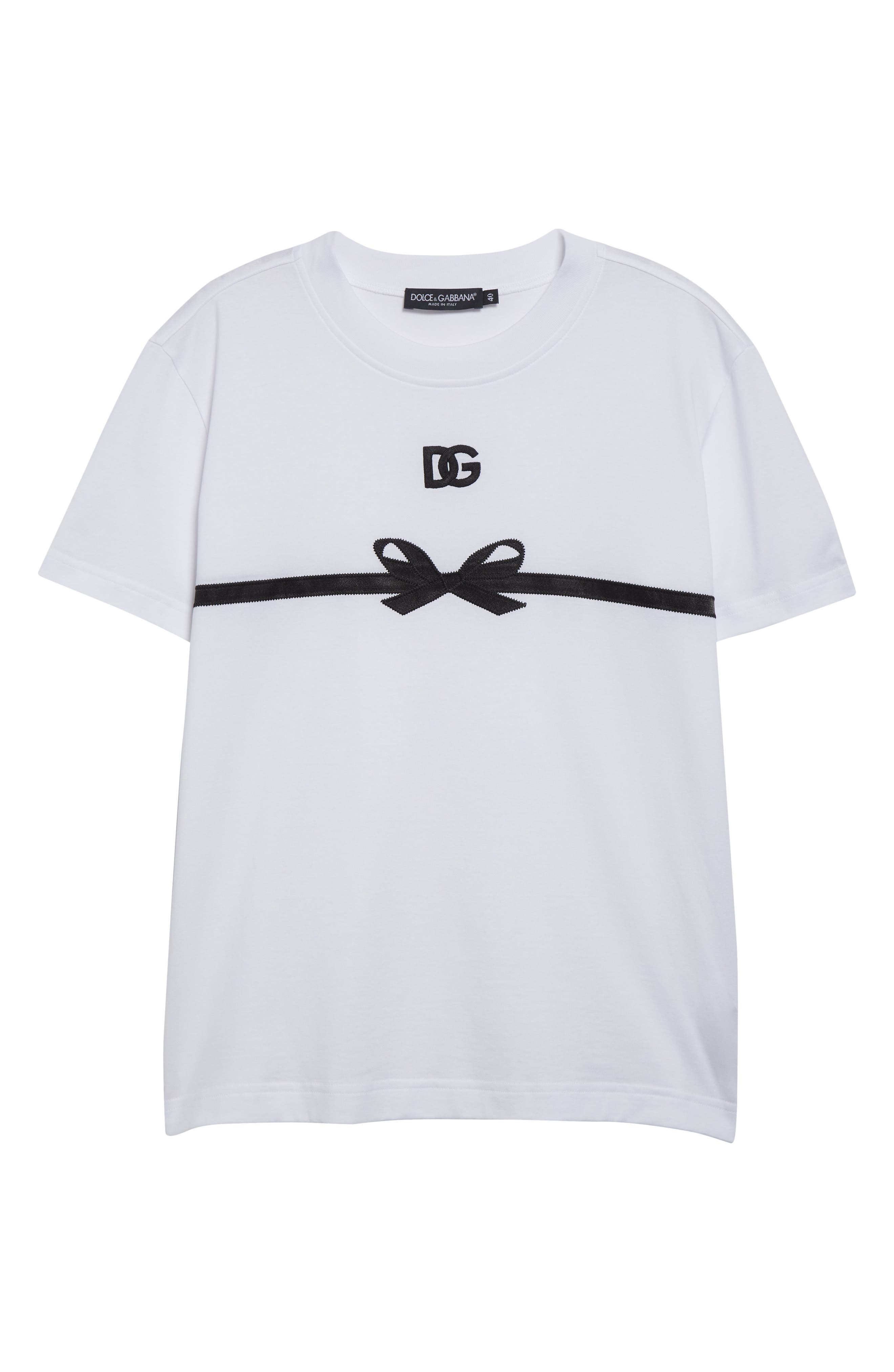 Dolce&Gabbana Logo Embroidered Bow Appliqué T-Shirt in W0800 Bianco Ottico at Nordstrom - 6