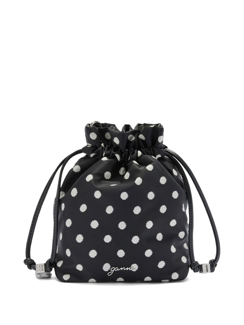 GANNI polka dot drawstring bucket bag outlook