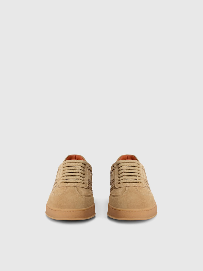 Suede sneakers with zigzag appliqués and logo 3