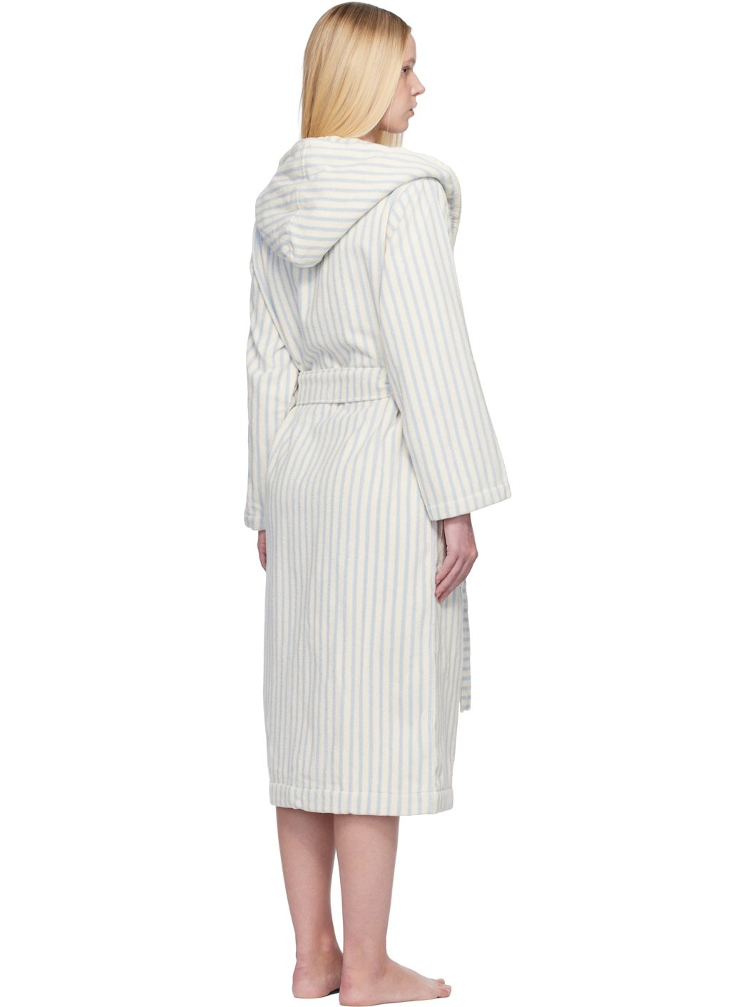 Off-White & Blue Terry Hooded Bathrobe - 3
