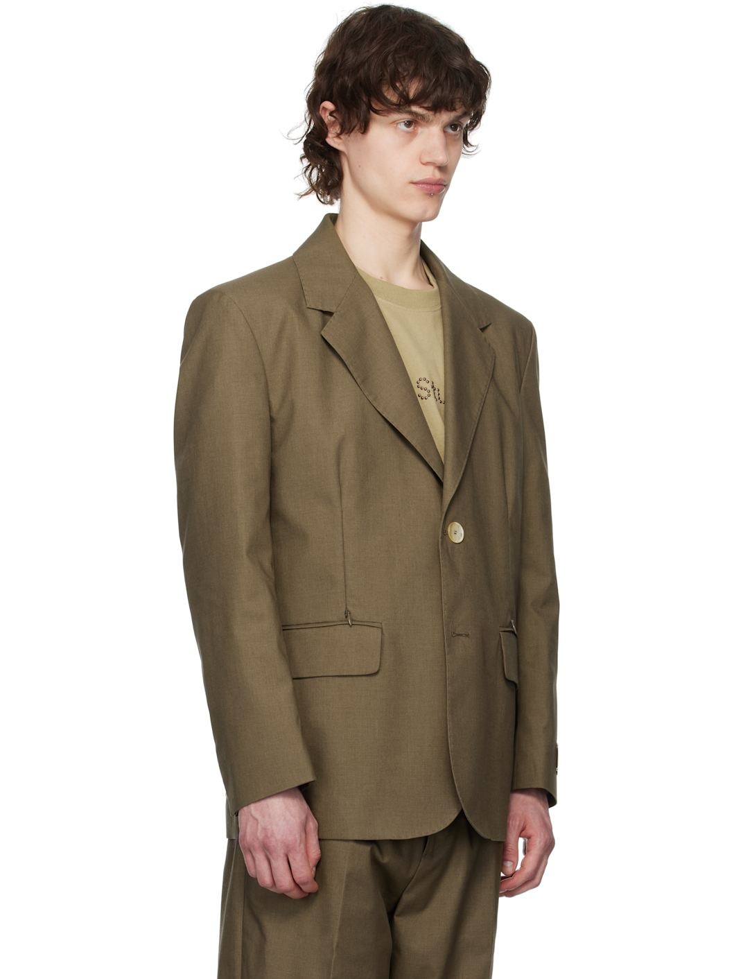 Khaki Writer Gabardine Tailored Blazer - 2