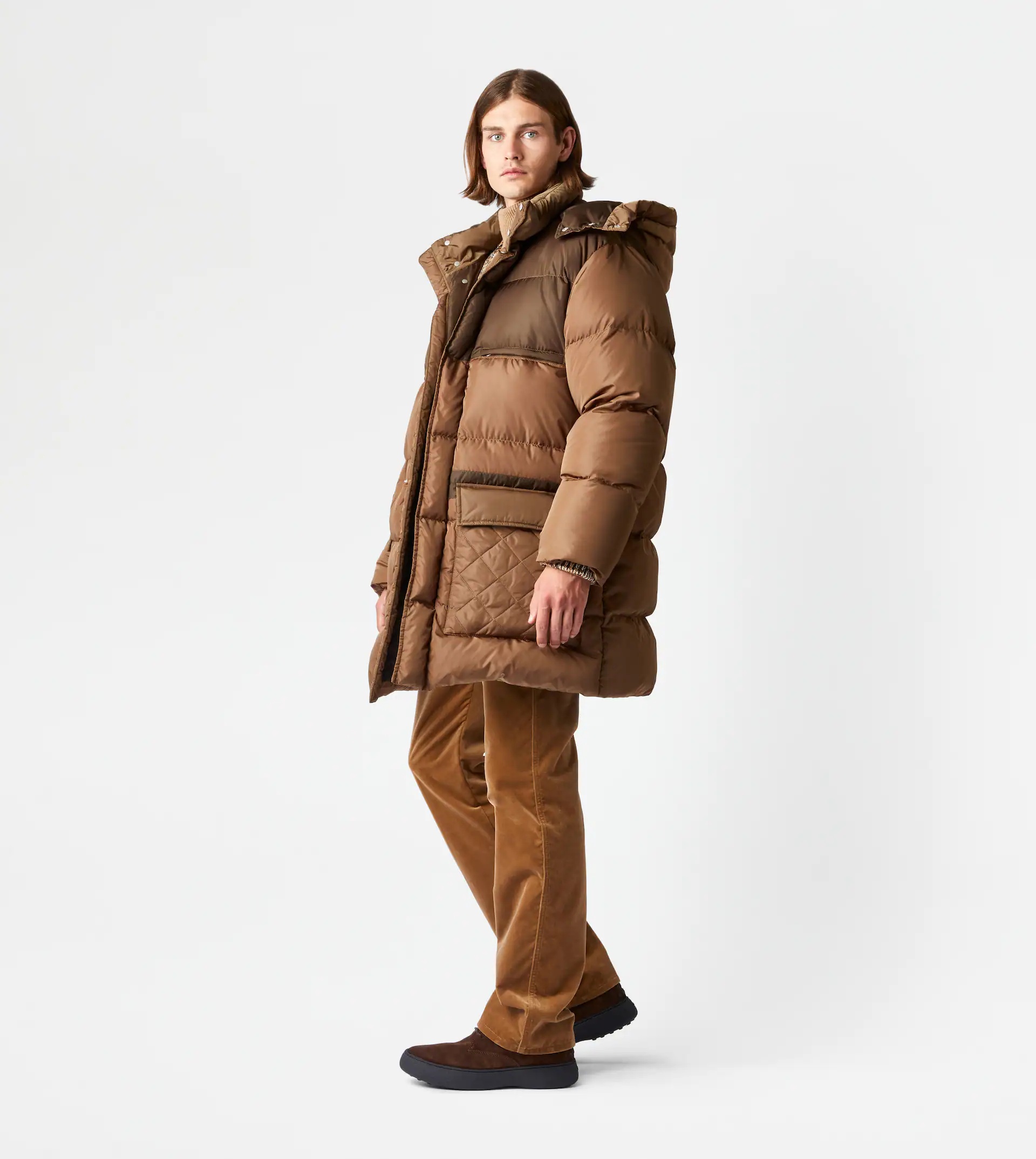 HOODED LONG DOWN JACKET - BROWN - 4