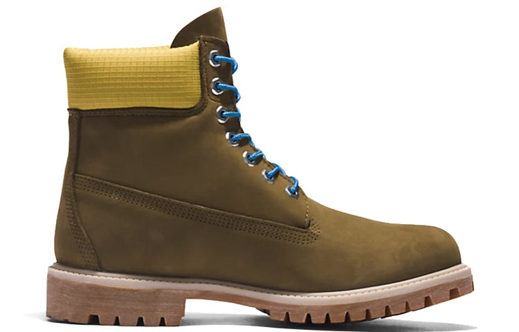 Timberland Premium 6 Inch Boots 'Olive Green Nubuck with Yellow Collar' A5NZM327 - 2