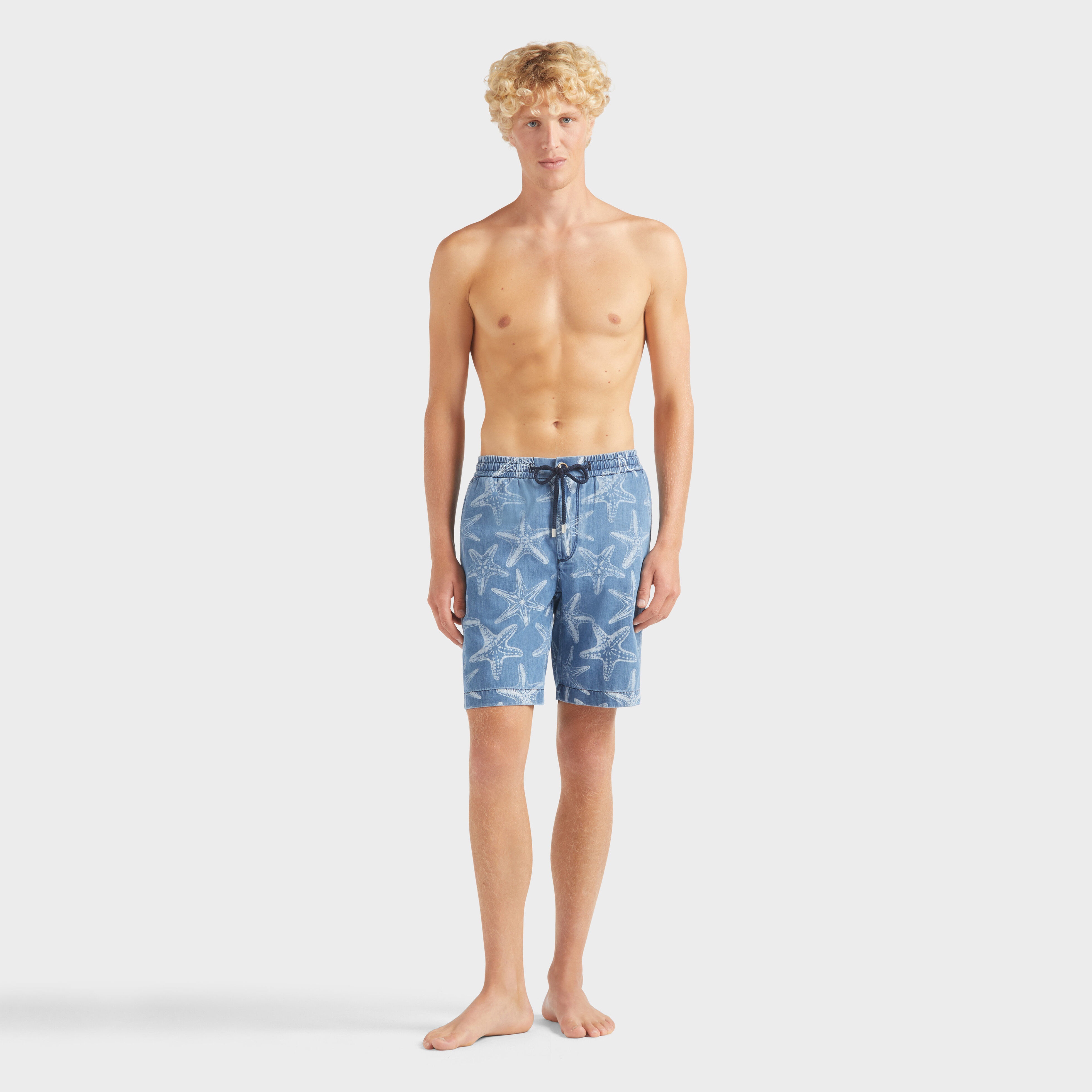 Men Denim Bermuda Shorts Starfish Light Denim Printed - 3