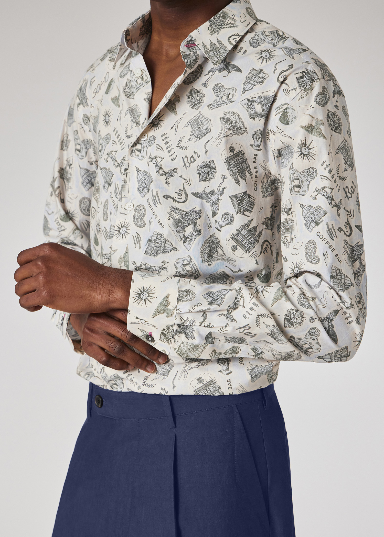 Blue Cotton Long-Sleeve 'Souvenir' Shirt - 4