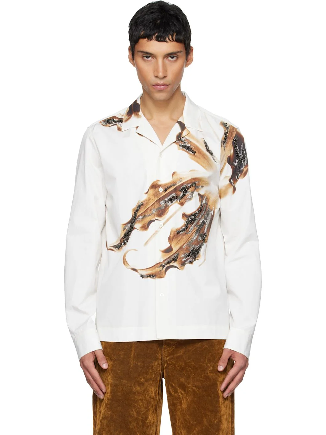 White Embroidered Cotton Shirt - 1