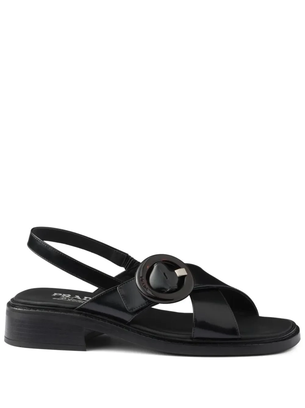 Prada Women Brushed Leather Crisscross Band Sandals With Plexiglas Buckle - 1