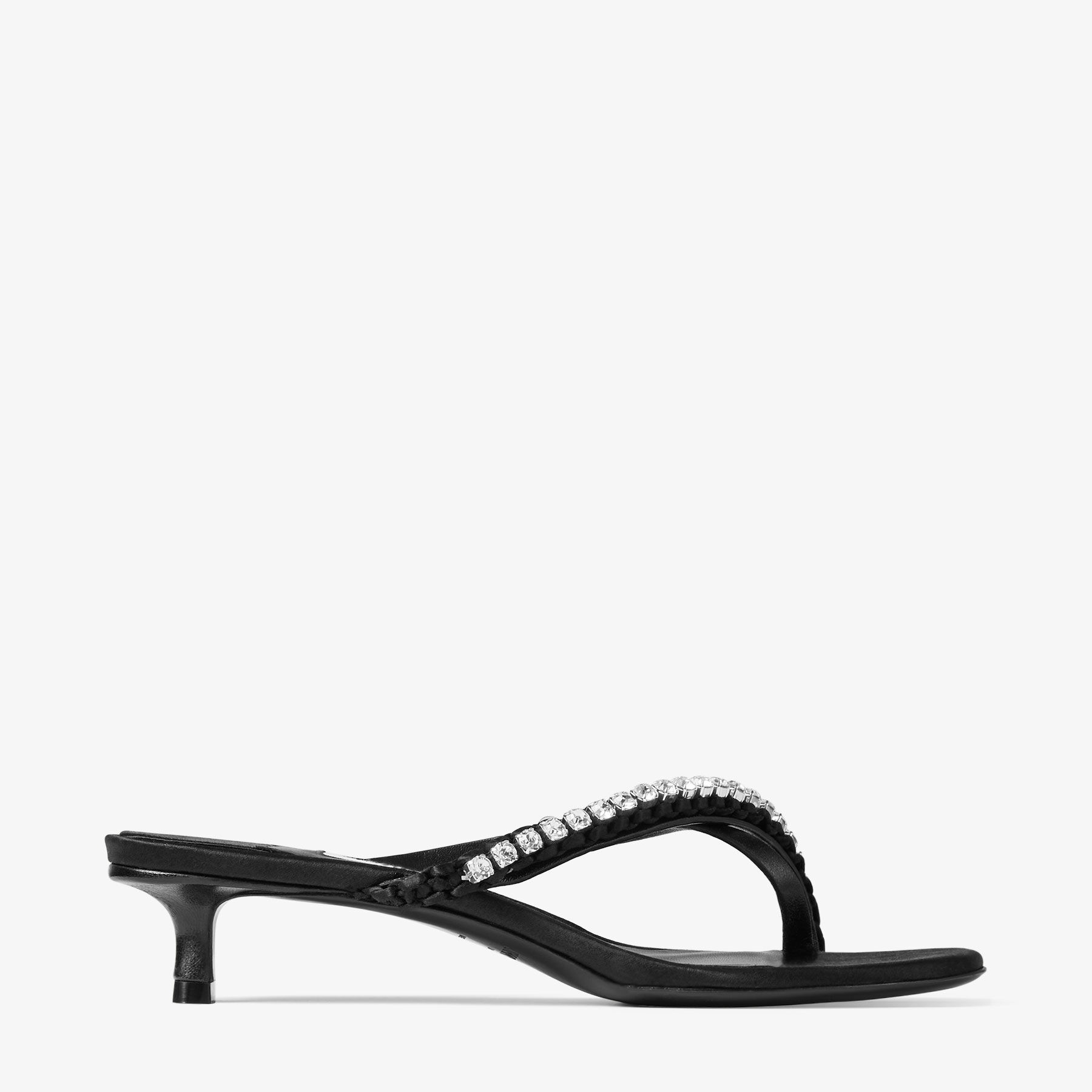 Dila 35
Black Leather Mule Sandal with Woven Satin Crystals - 1
