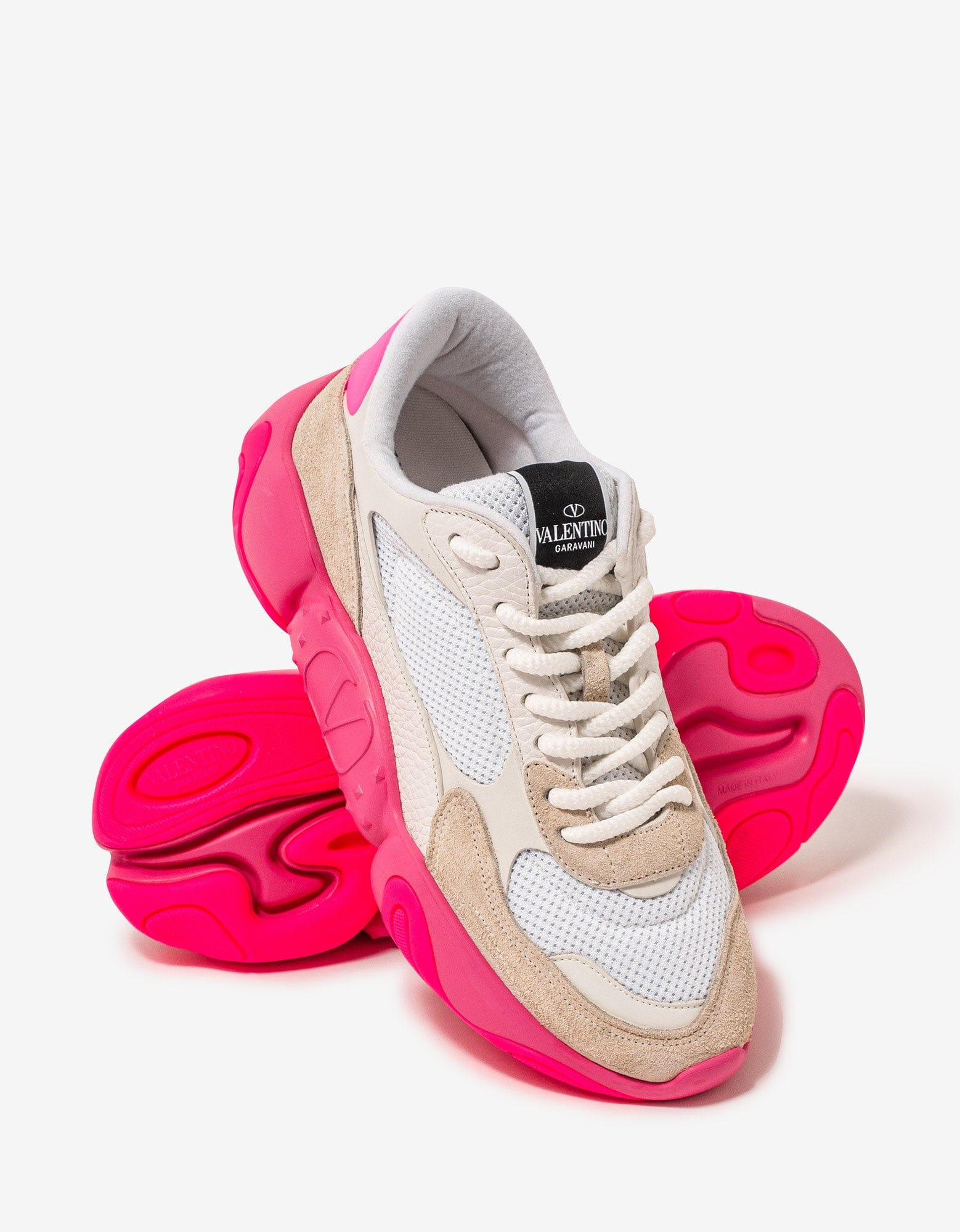 Valentino White Bubbleback Mesh and Suede Trainers - 7