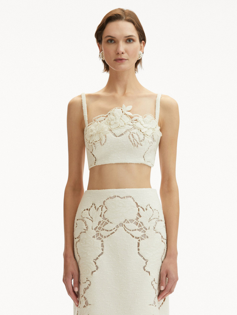 Oscar de la Renta ENGLISH ROSE CUTOUT TWEED TOP outlook