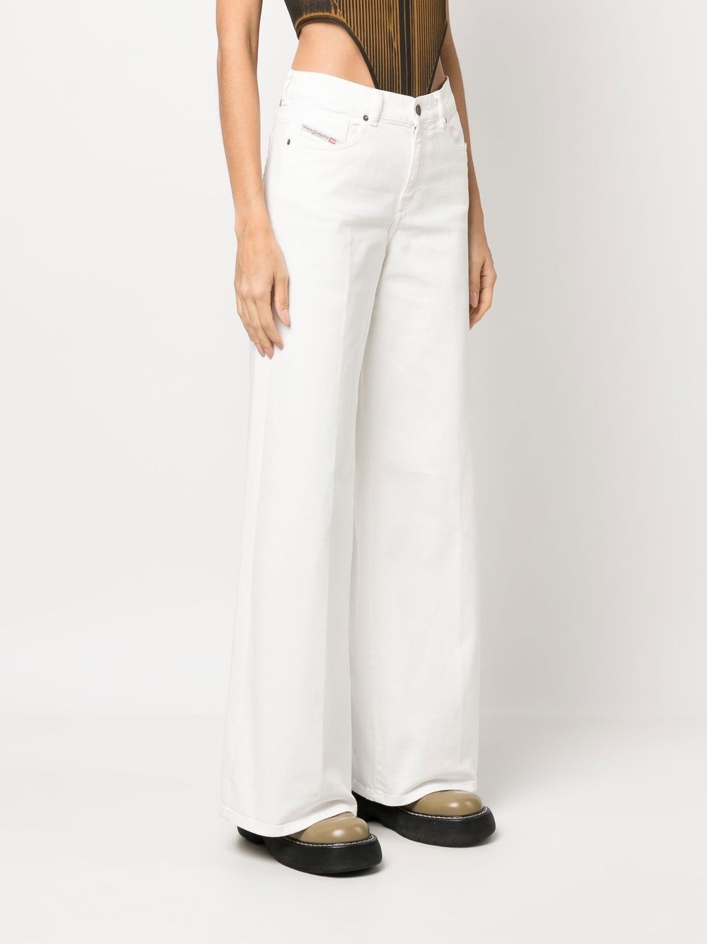 logo-patch wide leg jeans - 3